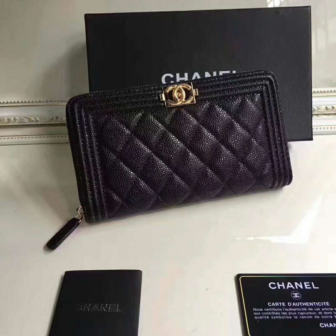 Chanel Boy Chanel Zipped Wallet in Grained Calfskin & Gold-tone Metal ...