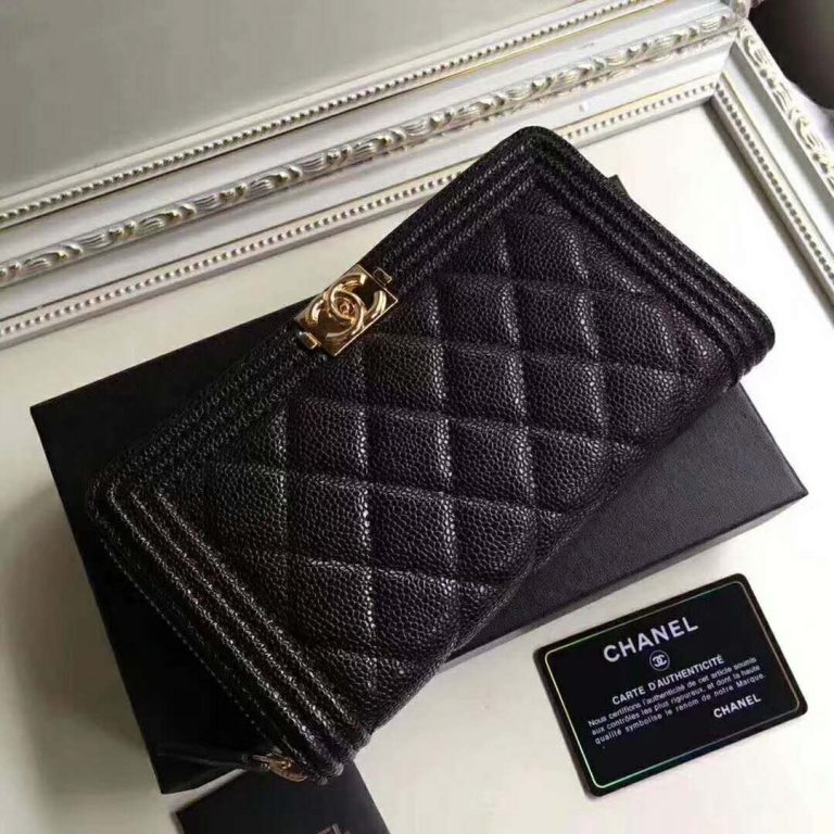 Chanel Boy Chanel Zipped Wallet in Grained Calfskin & Gold-tone Metal ...