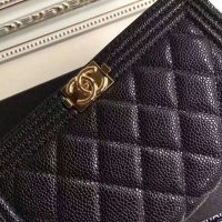 Chanel Boy Chanel Zipped Wallet in Grained Calfskin & Gold-tone Metal-Black