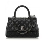 Bolso mini con solapa y asa superior acolchado Coco Caviar Lizard de Chanel (negro)