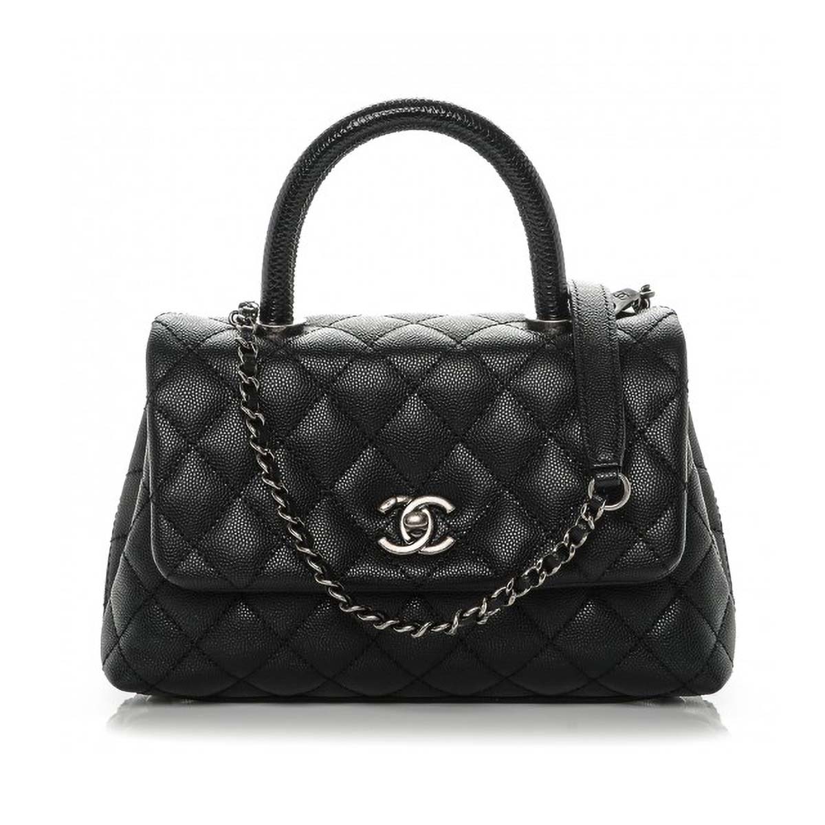 Chanel Coco Caviar Lizard Quilted Mini Flap Bag with Top-Handle-Black ...