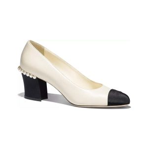 Chanel Women Pumps Lambskin Grosgrain Shoes White