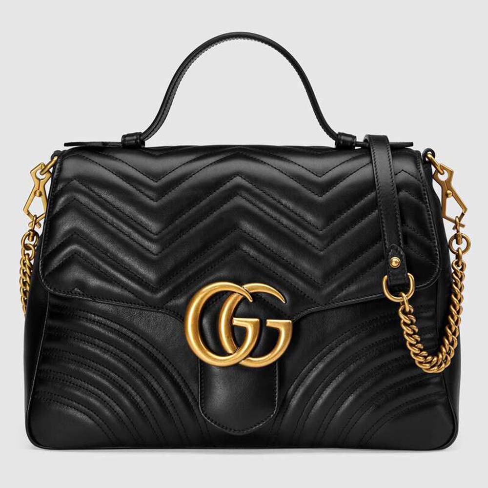 Gucci GG Women GG Marmont Medium Top Handle Bag-Black - LULUX