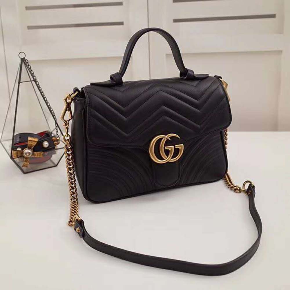 Gucci GG Women GG Marmont Medium Top Handle Bag-Black - LULUX