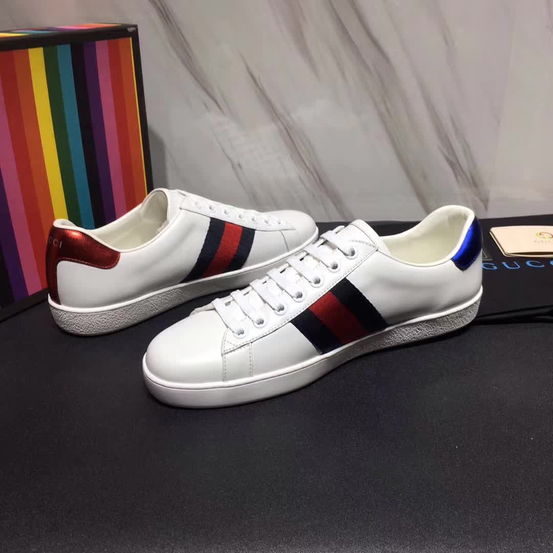 Gucci Unisex Ace Embroidered Leather Sneaker Shoes Style-White - LULUX