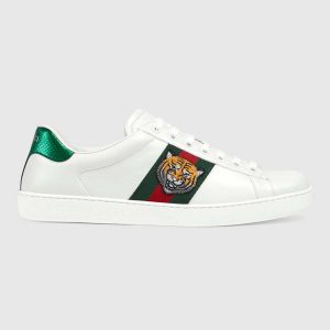 Gucci Men Ace Embroidered Sneaker Shoes with Tiger Web-White