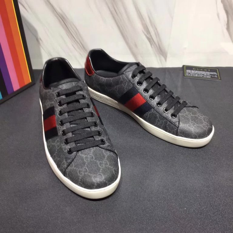 Gucci Men Ace GG Supreme Canvas Sneaker Shoes-Grey - LULUX