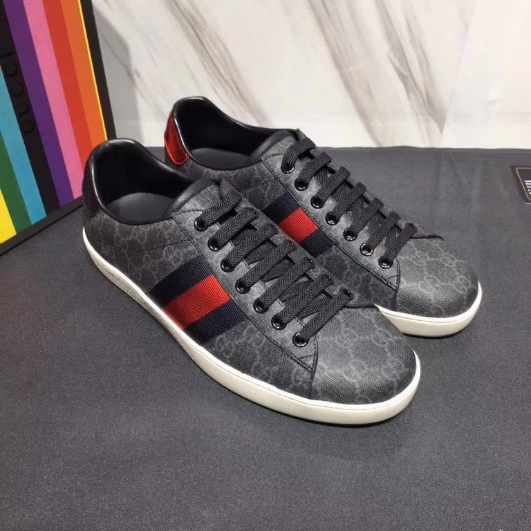 Gucci Men Ace GG Supreme Canvas Sneaker Shoes-Grey - LULUX