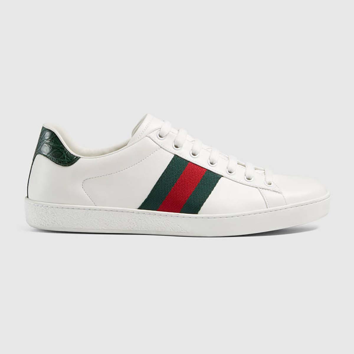 Gucci Men Ace Low-top Sneaker Shoes in Leather with Web-Green - LULUX