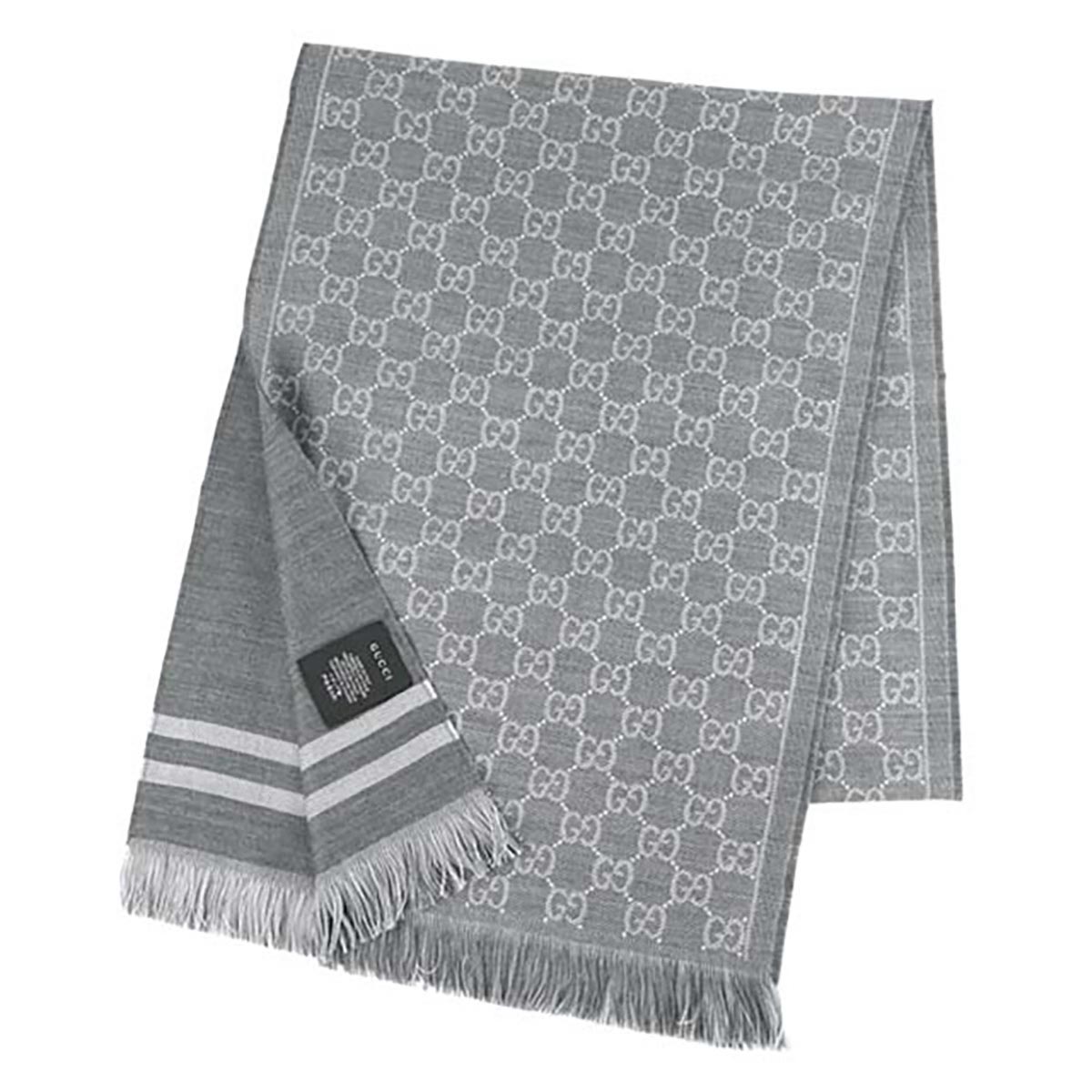 Gucci Men GG Jacquard Pattern Knit Scarf with Fringe - LULUX