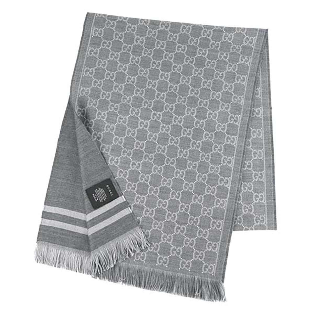 Gucci Men GG Jacquard Pattern Knit Scarf with Fringe LULUX
