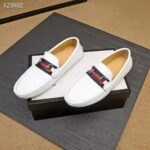 Gucci Men Leather Driver with Web-White - Image 4