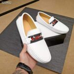 Gucci Men Leather Driver with Web-White - Image 5