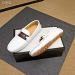 Gucci Men Leather Driver with Web-White - Image 3