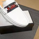 Gucci Men Leather Driver with Web-White - Image 7