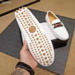 Gucci Men Leather Driver with Web-White - Image 6