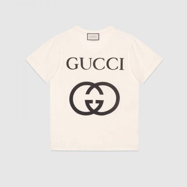 Gucci Men Oversize T-Shirt with Interlocking G-White