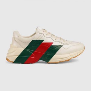 Gucci Men Rhyton Web Print Leather Sneaker in 5.1 cm Height-Beige