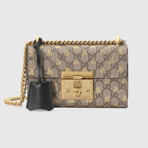 Gucci Padlock Small GG Bees Shoulder Bag in GG Supreme Canvas