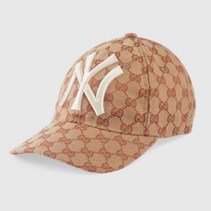 Gucci Unisex Baseball Hat with NY Yankees Patch-Brown