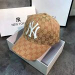 Gucci Unisex Baseball Hat with NY Yankees Patch-Brown - Image 2