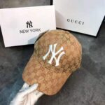 Gucci Unisex Baseball Hat with NY Yankees Patch-Brown - Image 5