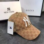 Gucci Unisex Baseball Hat with NY Yankees Patch-Brown - Image 3