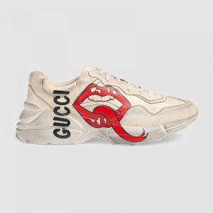 Gucci Unisex Rhyton Sneaker with Mouth Print-Beige