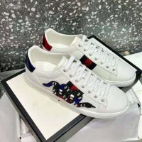 Gucci Women Ace Embroidered Sneaker with Crystal Kingsnake-White