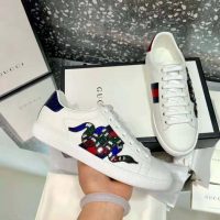 Gucci Women Ace Embroidered Sneaker with Crystal Kingsnake-White