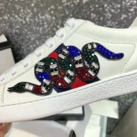 Gucci Women Ace Embroidered Sneaker with Crystal Kingsnake-White