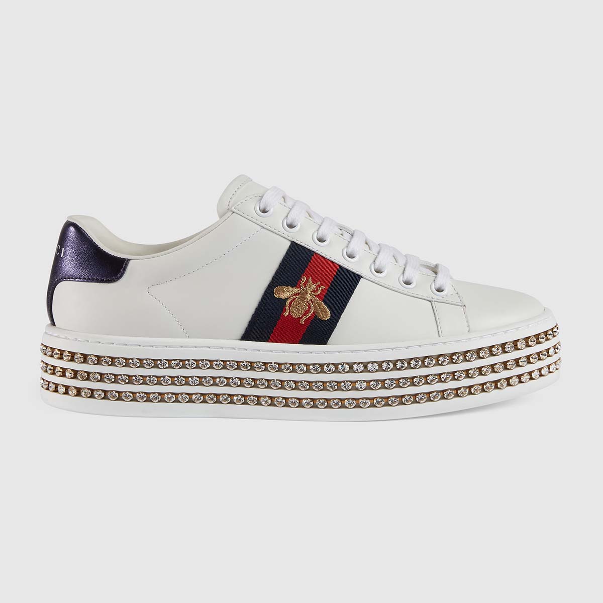 Gucci Women Ace Sneaker with Crystals White - LULUX
