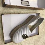 Gucci Women Chevron Leather Espadrille with Double G in 5.1 cm Height-White - Image 5