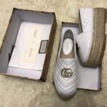 Gucci Women Chevron Leather Espadrille with Double G in 5.1 cm Height-White - Image 4