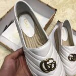 Gucci Women Chevron Leather Espadrille with Double G in 5.1 cm Height-White - Image 6