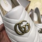 Gucci Women Chevron Leather Espadrille with Double G in 5.1 cm Height-White - Image 8