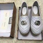 Gucci Women Chevron Leather Espadrille with Double G in 5.1 cm Height-White - Image 2