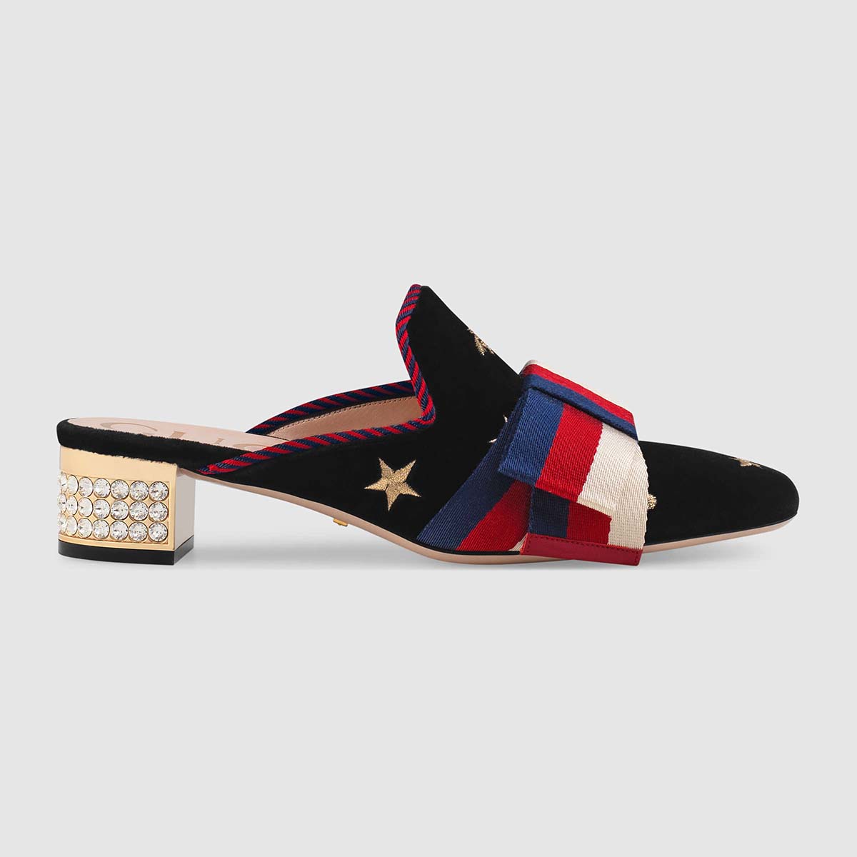 gucci black web ribbon bow slides flats