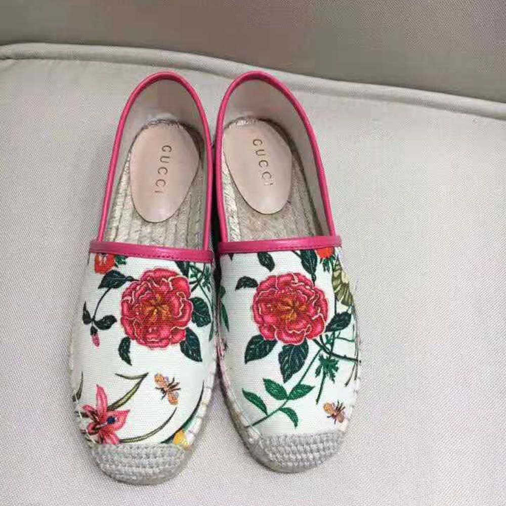 Gucci Women Flora Print Canvas Espadrille-Pink - LULUX