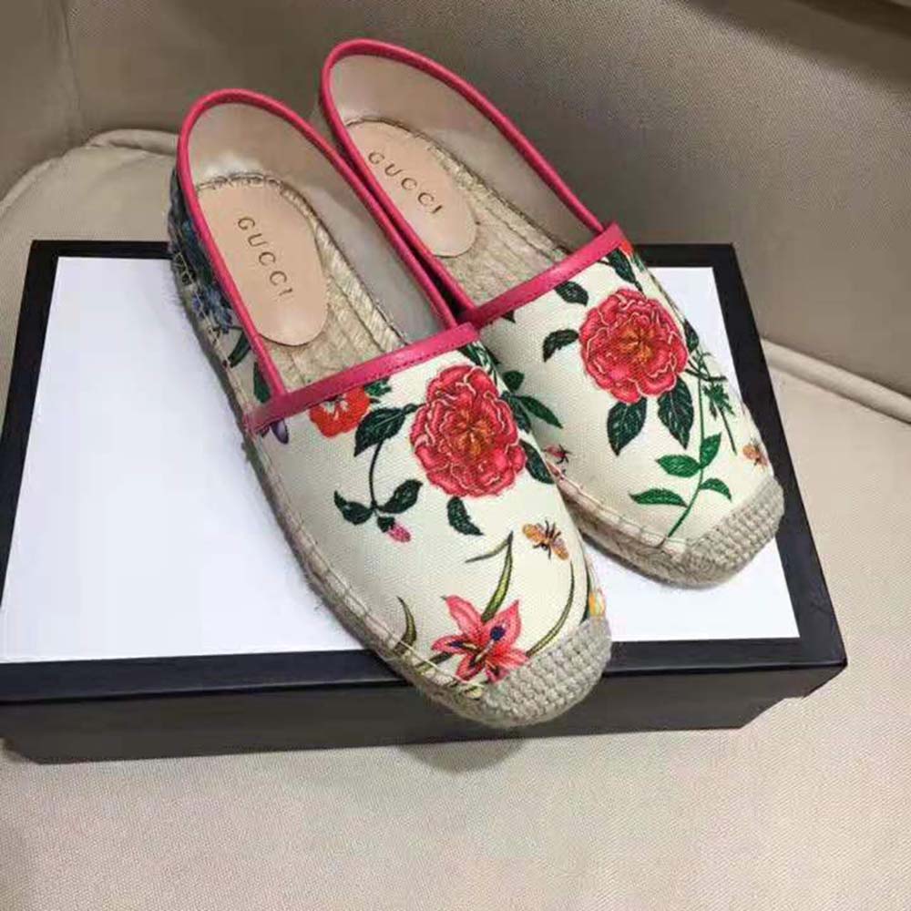 Gucci Women Flora Print Canvas Espadrille-Pink - LULUX