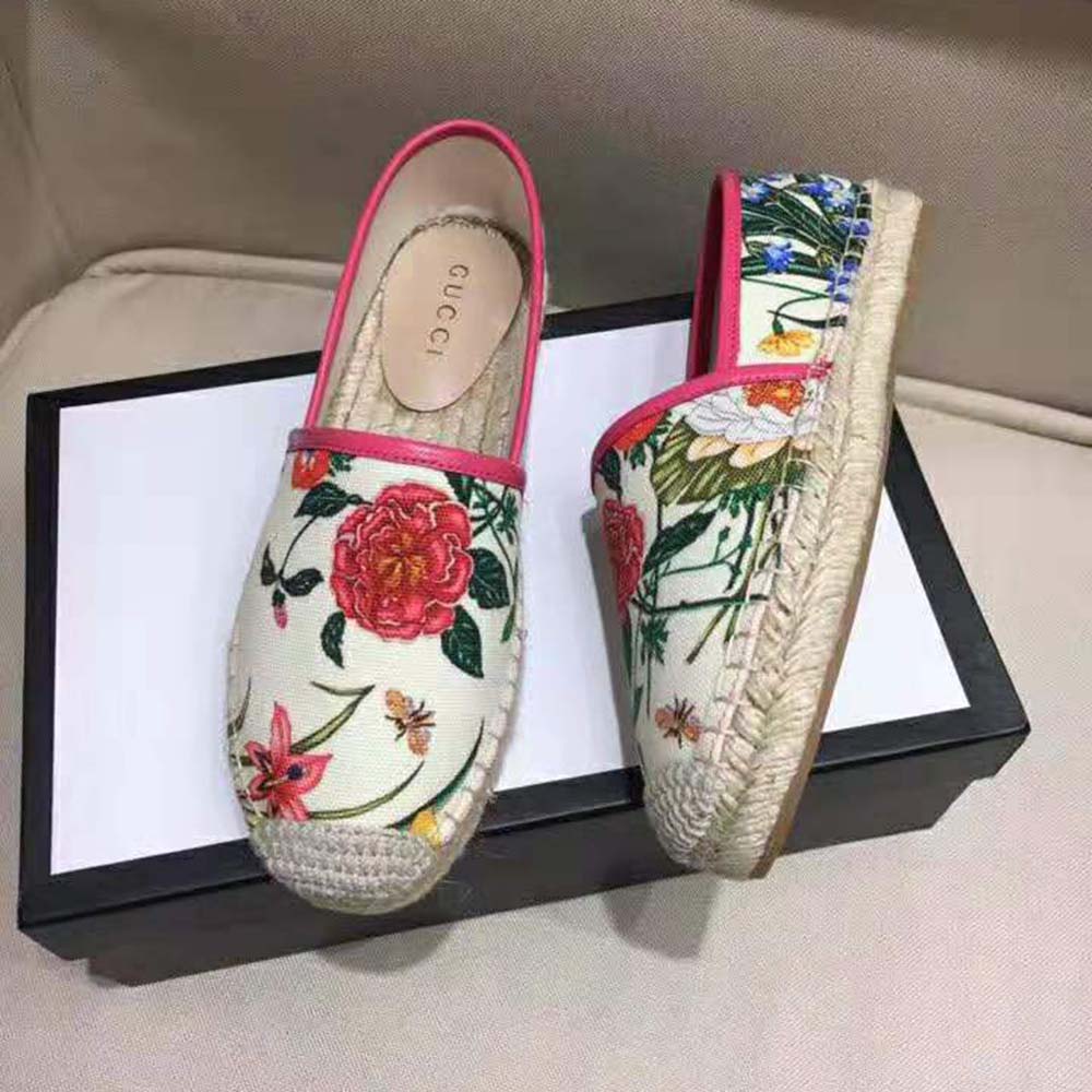 Gucci Women Flora Print Canvas Espadrille-Pink - LULUX