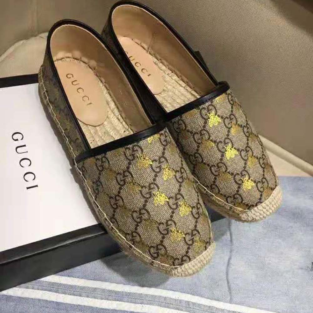 Gucci Women GG Supreme Bees Espadrille 2 cm Platform-Gold - LULUX