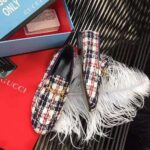 Gucci Women Gucci Jordaan Tweed Check Loafer-Navy – Image 3