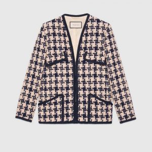 Gucci Women Houndstooth V-Neck Jacket