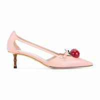 Gucci Women Leather Cherry Pump Shoes-Pink