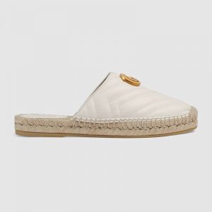 Gucci Women Leather Espadrille with Double G in 2 cm Height-White
