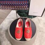 Gucci Women Leather Espadrille with Double G in Matelassé Chevron Leather-Red - Image 3