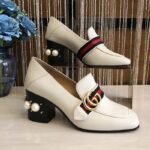 Gucci Women Leather Mid-Heel Loafer 3" Heel-White - Image 2