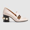 Gucci Women Leather Mid-Heel Loafer 3" Heel-White