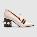 Gucci Women Leather Mid-Heel Loafer 3" Heel-White